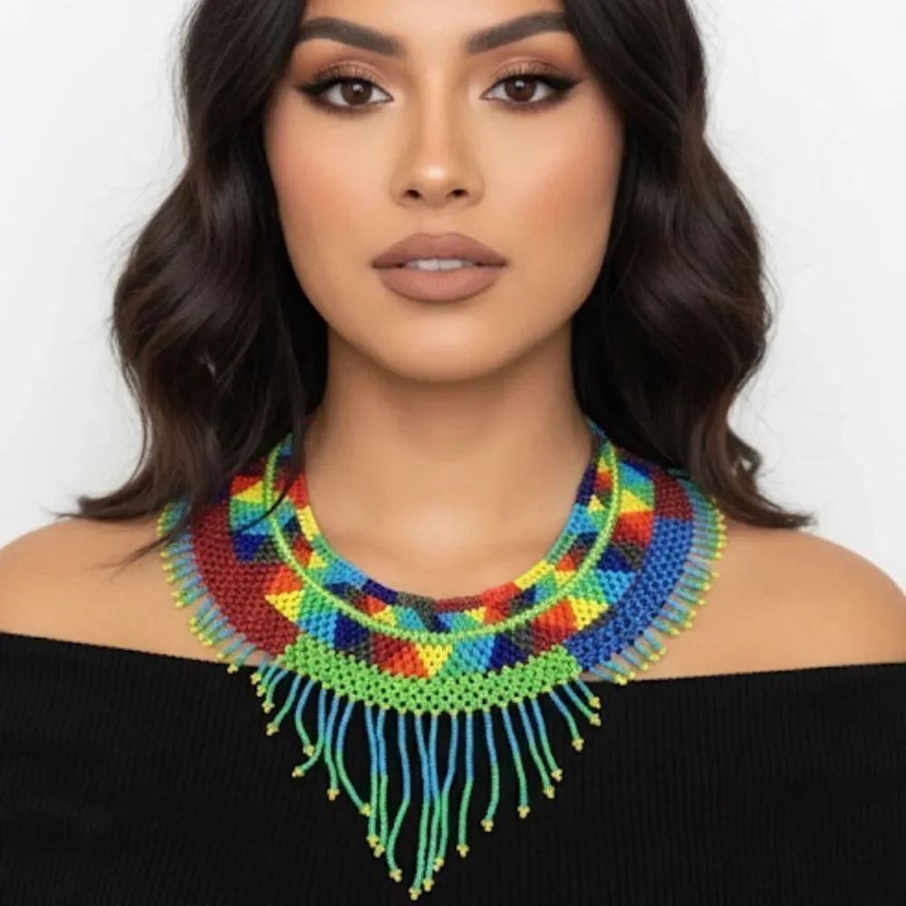 New Beautiful Handmade Colorful Beaded Mexican Collar Necklace